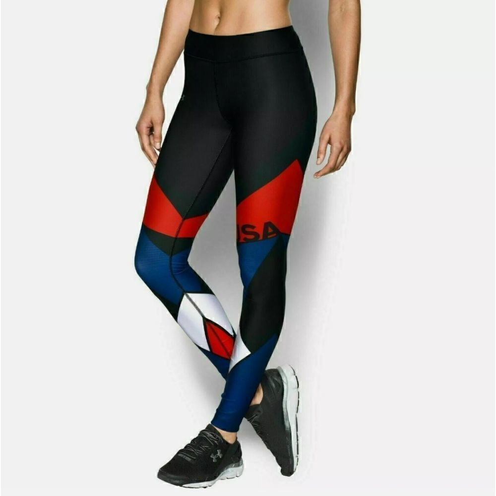 Under Armour UA USA Women's Compression Tights Leggings Pants Black White Red S